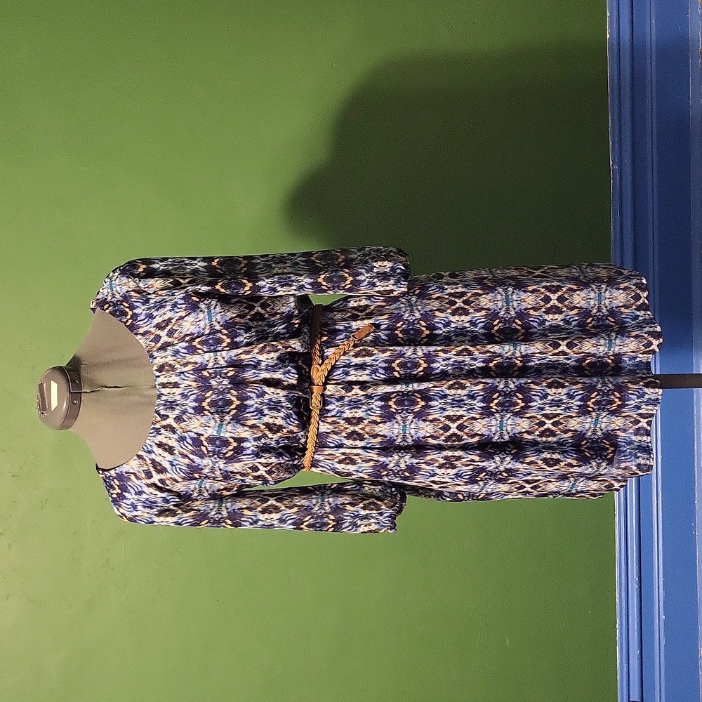Luxology Short Dress, Blue Print, Size Small